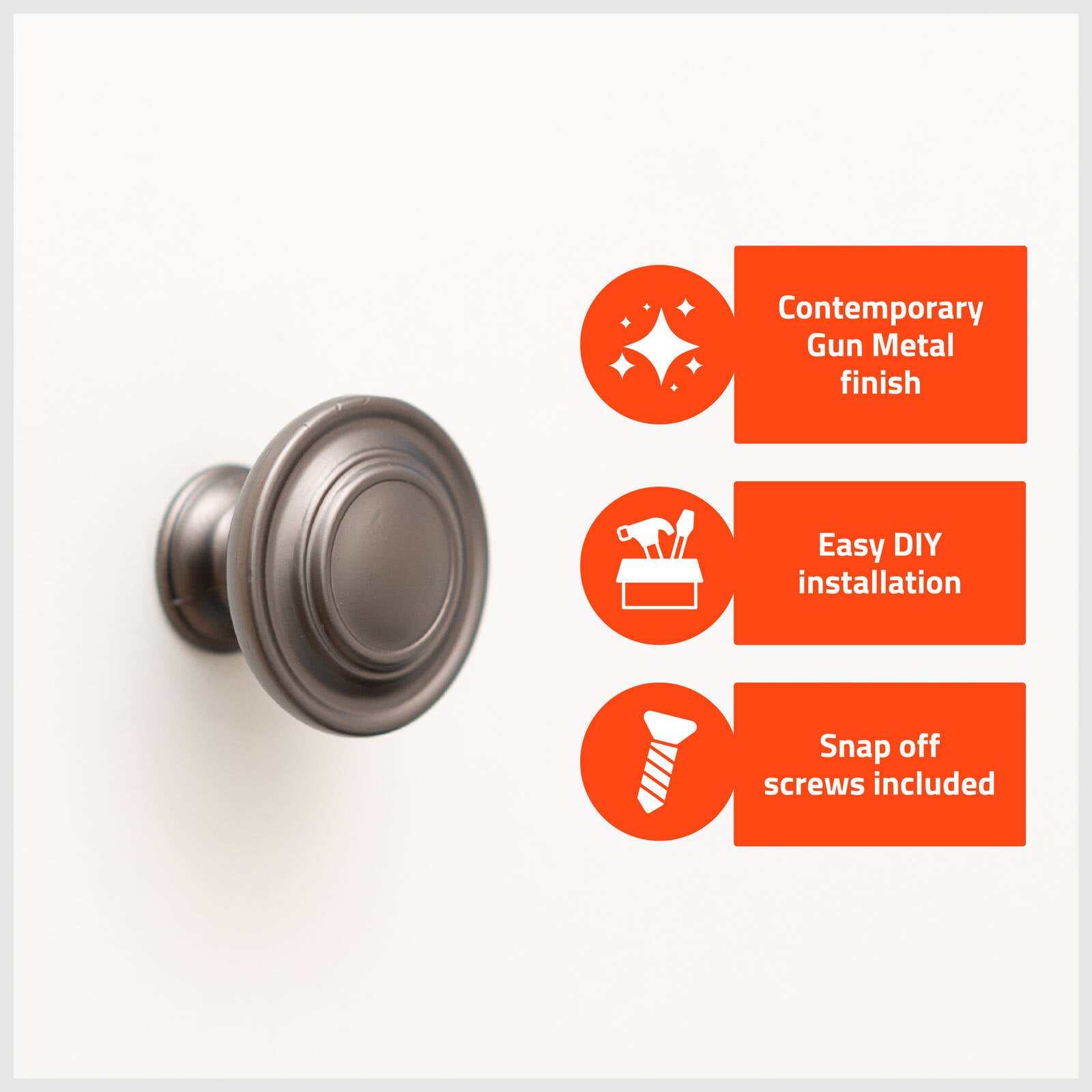 Taskmaster 34mm Gunmetal Round Cabinet Knob - Single, with Screw