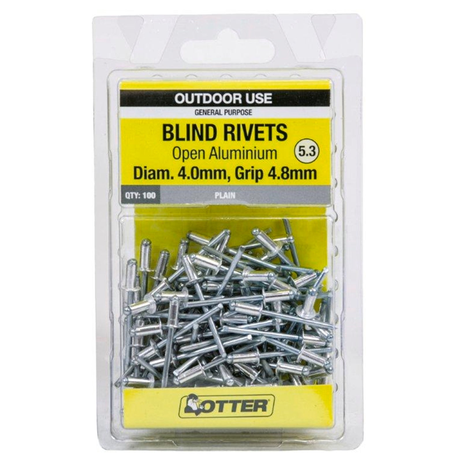 Otter 4.0 x 4.8mm Open Aluminium Blind Rivets 100 Pack