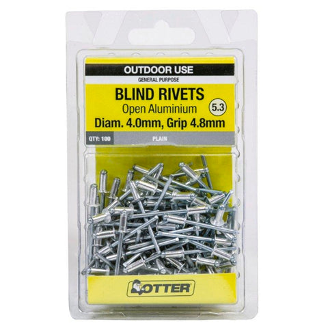 Otter 4.0 x 4.8mm Open Aluminium Blind Rivets 100 Pack