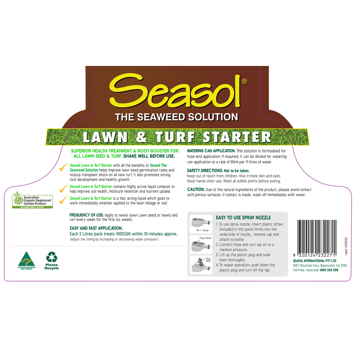 Seasol 2 x 2L Hose On Lawn and Turf Starter Liquid Twin Pack 4L