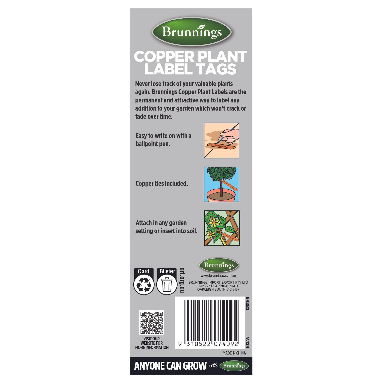 Brunnings 100mm x 20mm Copper Plant Label Tags - 10 Pack