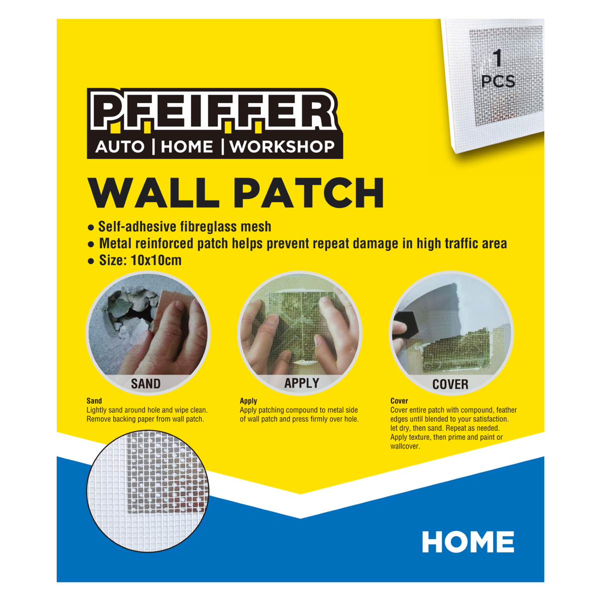 Pfeiffer 100mm Plaster Repair Wall Patch - Aluminium & Fibreglass Mesh, Paintable & Sandable