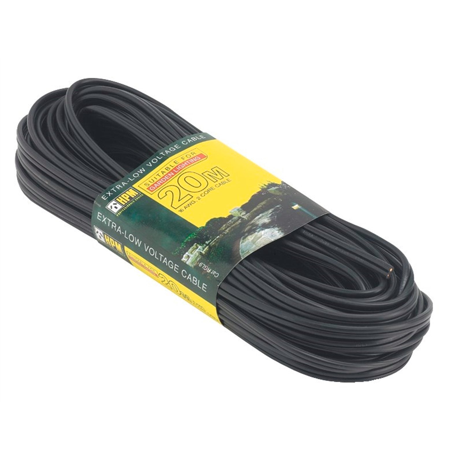 HPM 20m Garden Lighting Cable Black Plastic Coated Wire Low Voltage