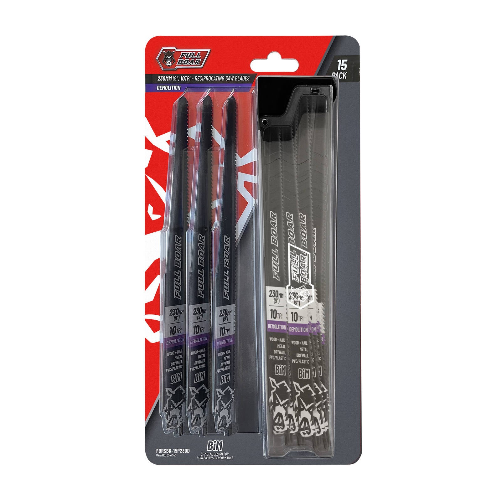 Full Boar 230mm 10TPI Demolition Reciprocating Saw Blade - 15 Piece