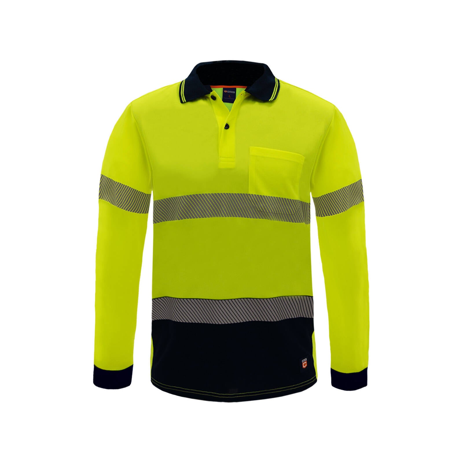 Citeco Yellow Hi Vis Long Sleeve Polo - Reflective Polyester, Men's Small