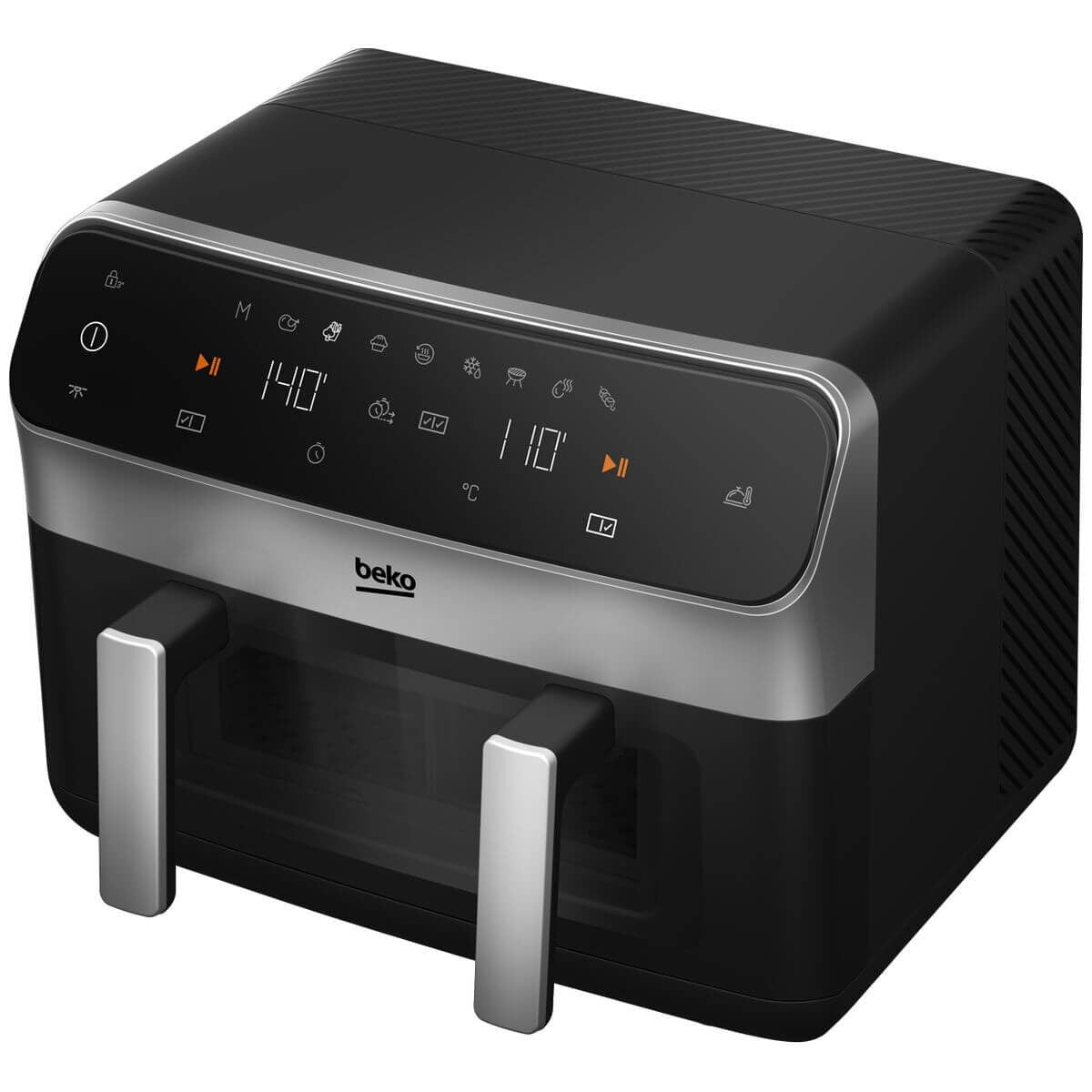 Beko 9.5L Dual Air Fryer - Black - Match Cook, 9 Auto Programs, Viewing Window - FRL6488