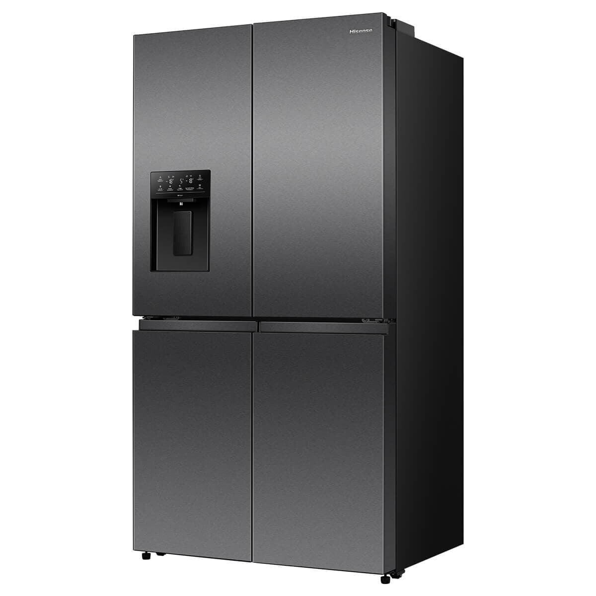 Hisense 640L Quad Door Fridge - Dark Stainless Steel - Non-Plumbed Ice and Water Dispenser - HRCD640TBW