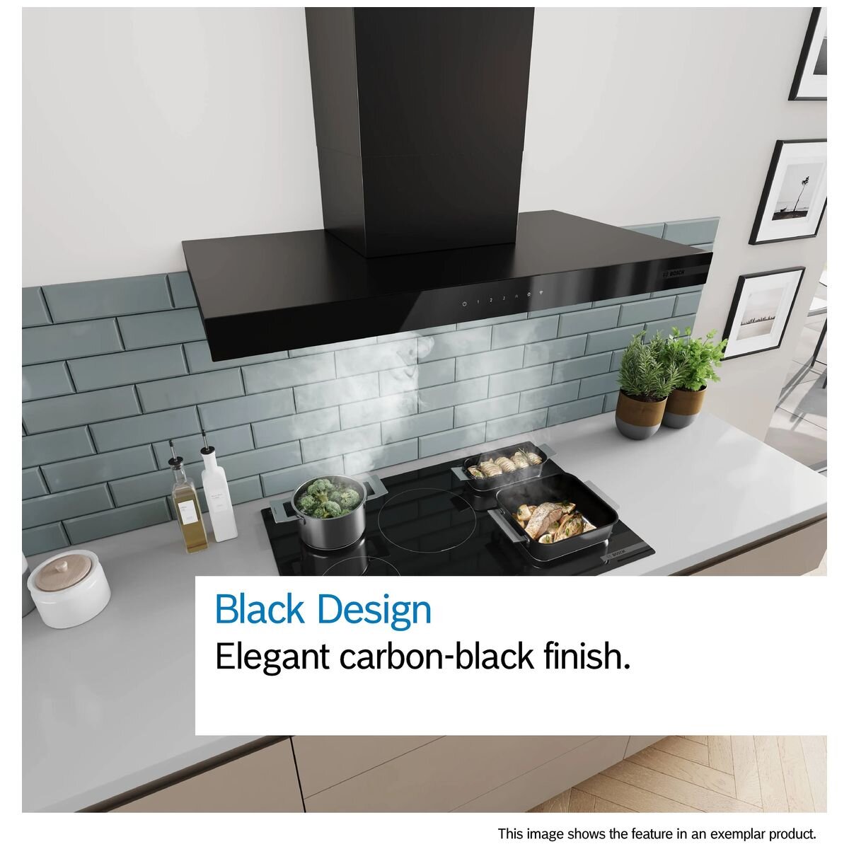 Bosch Series 4 90cm canopy rangehood - Matt black - 594m³/h, 3 power levels, push buttons - DWB95CC60A