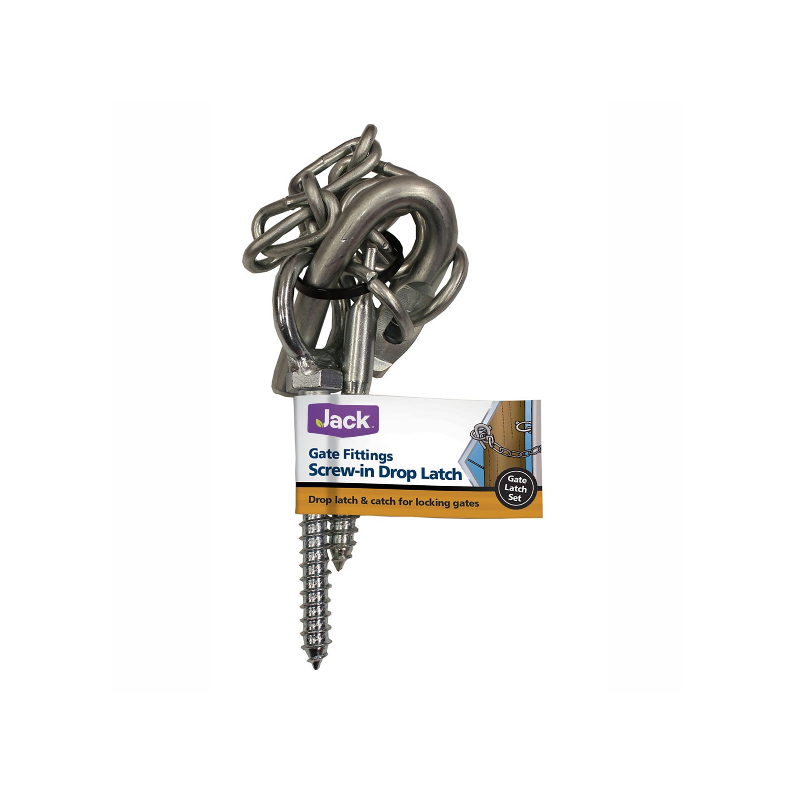 Jack 170 x 80 x 45mm Screw-In Drop Latch for Gates, Steel with Chain