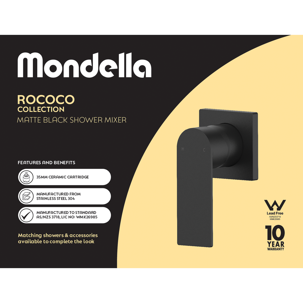 Mondella Black Matte Rococo Shower Mixer - 165mm x 125mm x 105mm - Lead-Free Stainless Steel - SuperSaverAU - view 4
