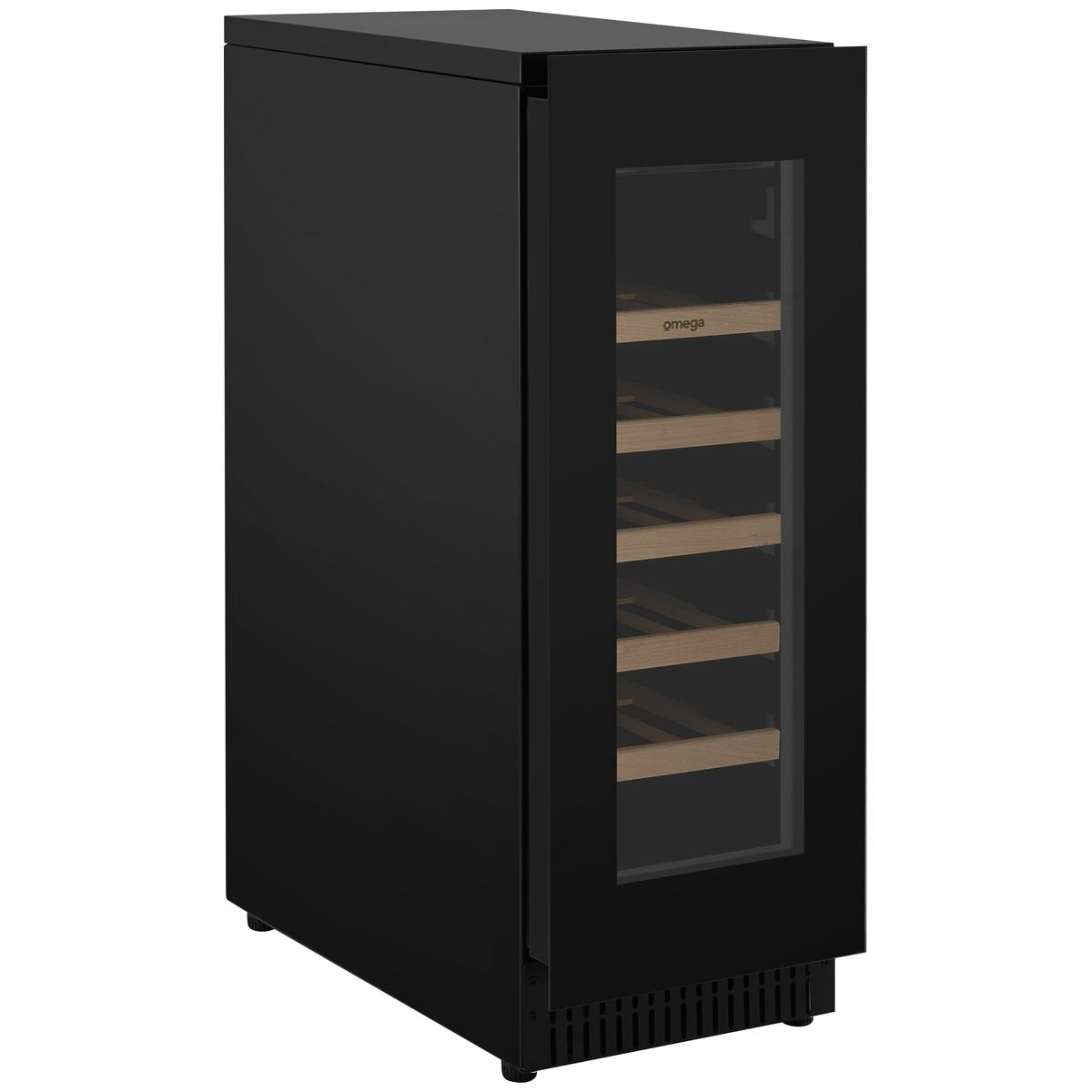 Omega 18 Bottle Single Zone Wine Cabinet - Black, Triple Glazed UV Glass, Built-In or Freestanding - OCW18SB