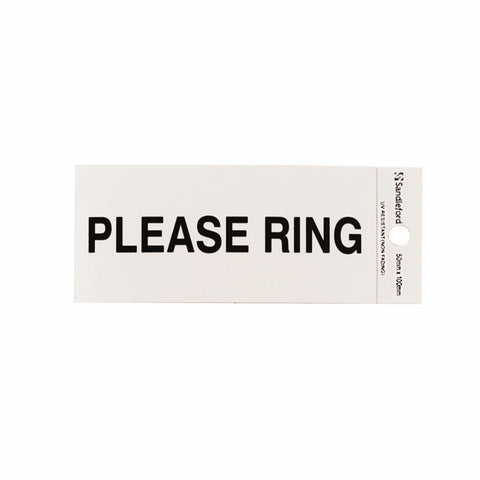 Sandleford 100 x 50mm Please Ring Self Adhesive Sign, Gloss Silver Weather Resistant Polycarbonate