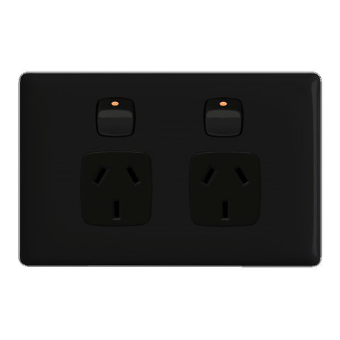 HPM LINEA Horizontal Double Powerpoint, Black 10A 240V Indoor