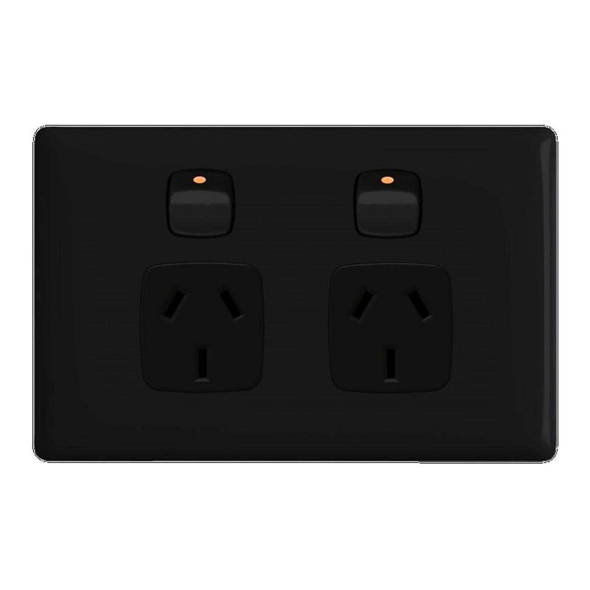 HPM LINEA Horizontal Double Powerpoint, Black 10A 240V Indoor