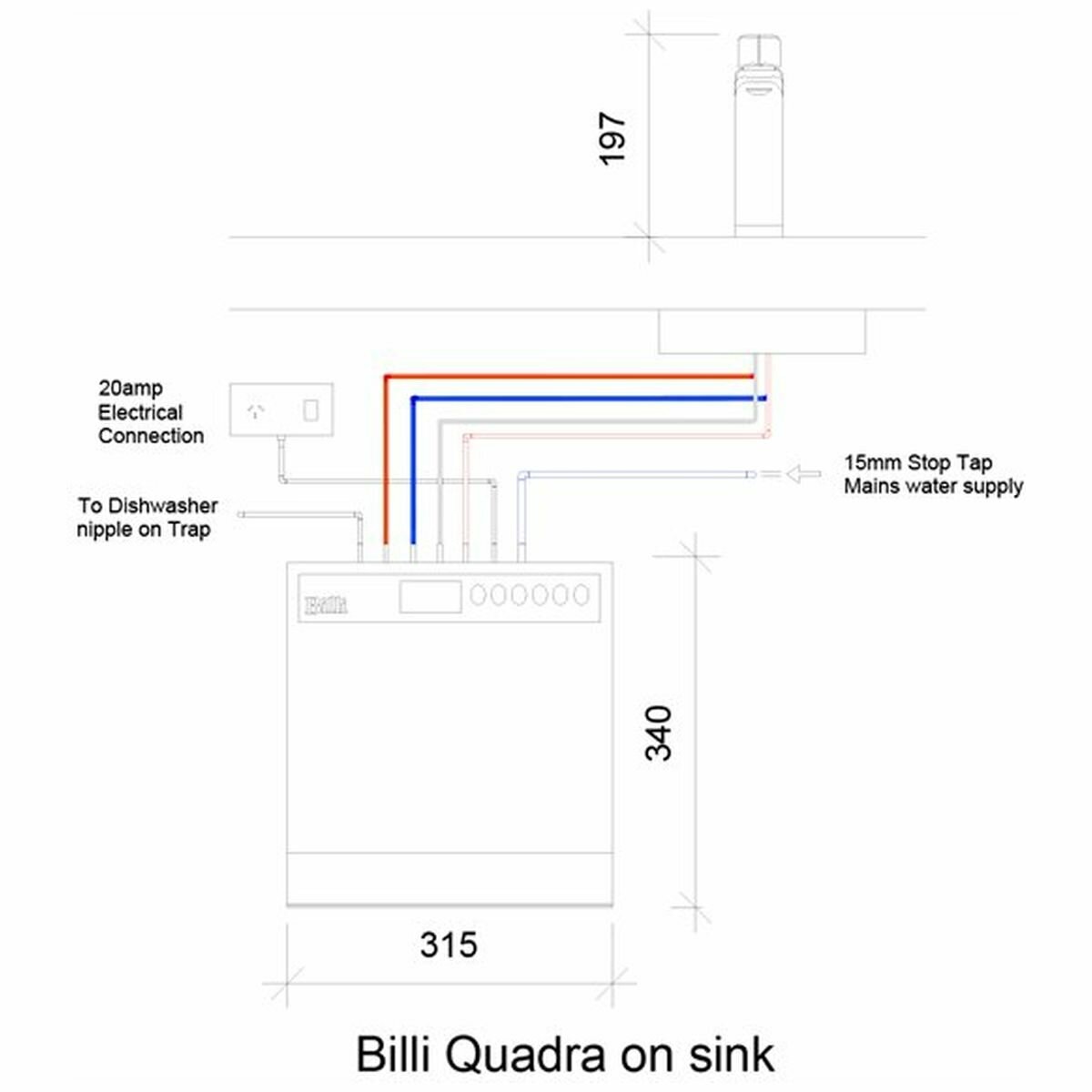 Billi Quadra Plus 5 Boiling and Chilled Tap with XL Levered Dispenser - Matte Black Square Mixer - 904025LSMB