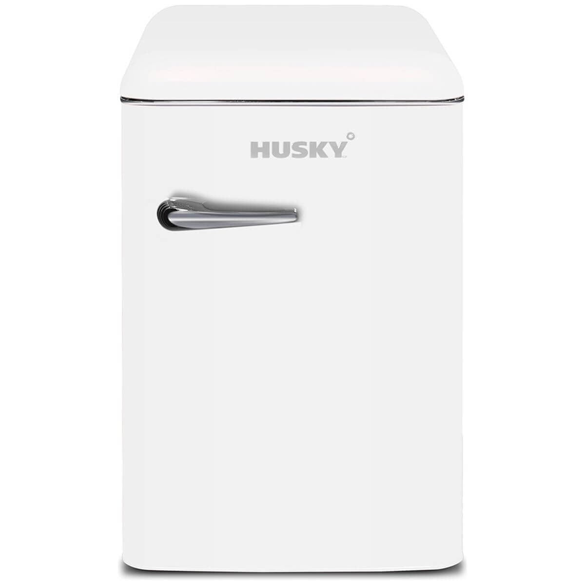 Husky 118L retro style bar fridge - white, 12L freezer compartment, adjustable shelves - HUSRET135WHHU