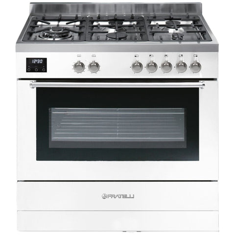 Fratelli Milano 90cm dual fuel freestanding oven - Gloss White, 5 gas burners, wok burner - MI29650FEMWH