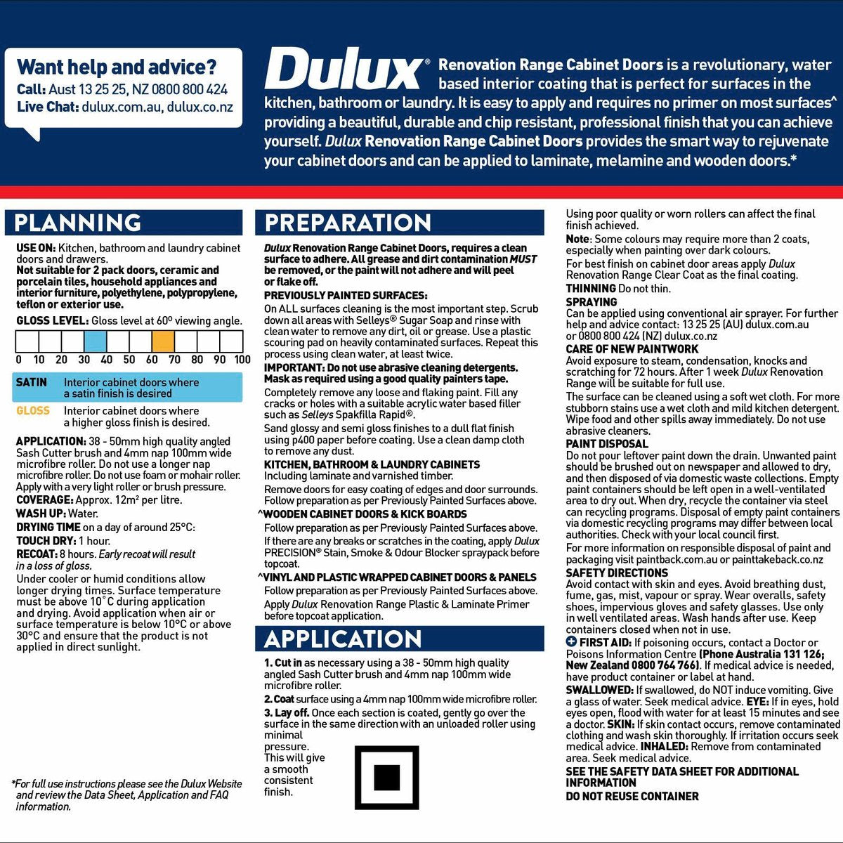 Dulux Renovation Range 1L White Gloss Cabinet Doors Water Based Tintable