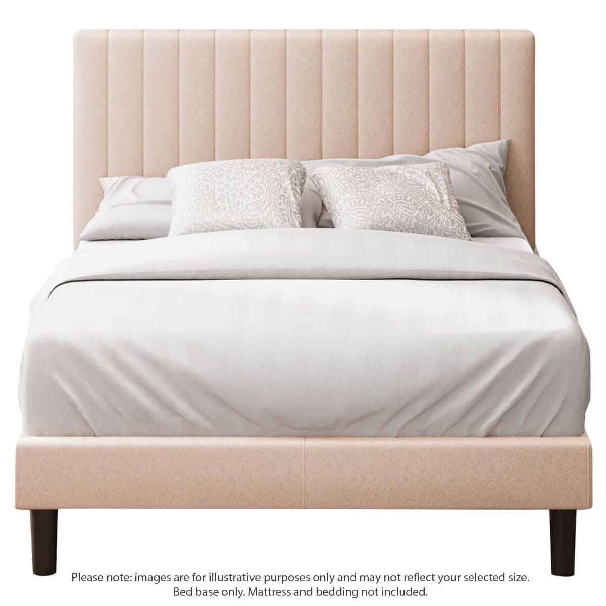 Zinus Debi queen upholstered fabric bed base - beige, tall headboard, no box spring required - AU-FHVP-Q