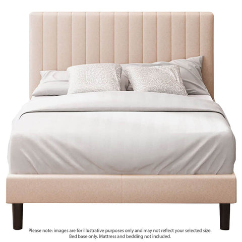Zinus Double Upholstered Fabric Bed Base - Beige, Tall Headboard, No Box Spring Needed - AU-FHVP-D