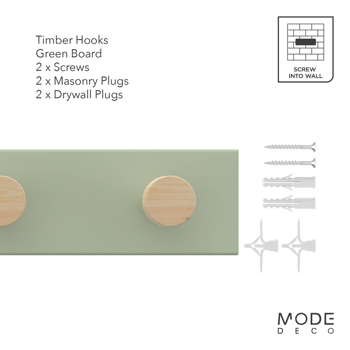 MODE 5 Timber Hooks On Green Board Hook Rack 600mm Coat & Bag Rack