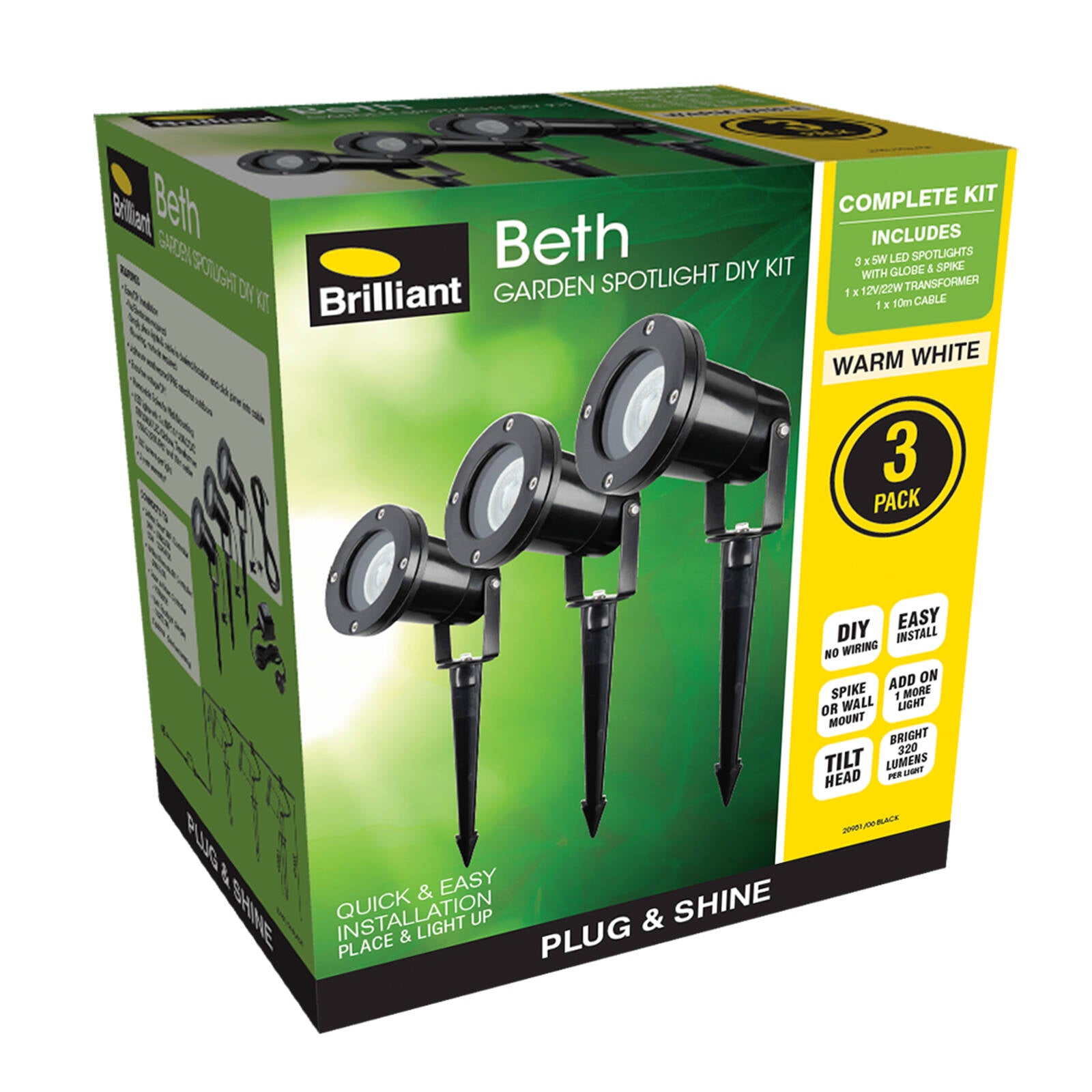 Brilliant Beth LED Low Voltage DIY Garden Light Kit 3 Pack 12V Black