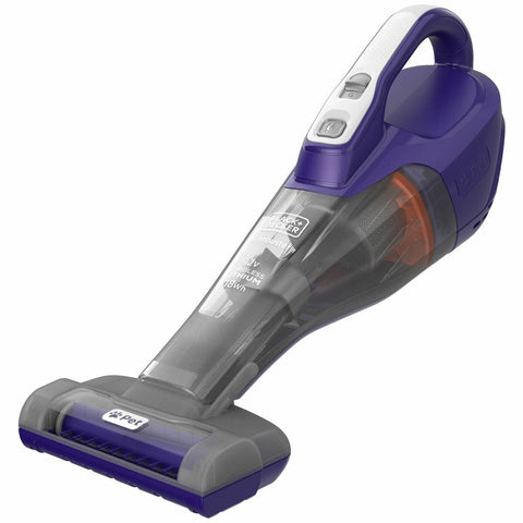 Black & Decker 12V handheld pet vacuum - motorised pet head, 0.4L bagless bowl, Grey and purple - DVB315JP-XE