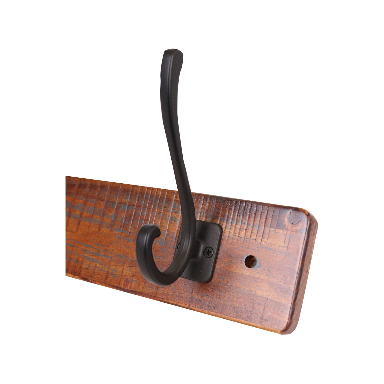 Adoored Rustic Board Deco Hook Rack 600mm, 4 Black Hooks for Entryways
