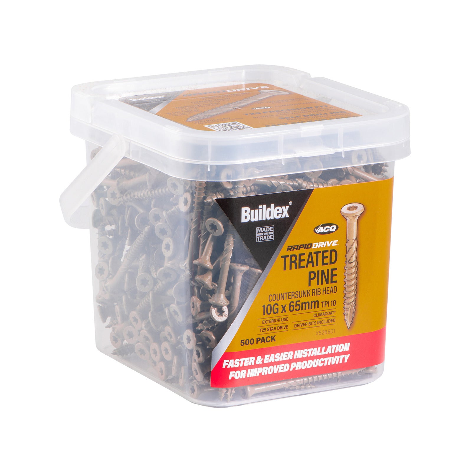 Buildex 10G x 65mm 10 TPI RapidDrive Treated Pine Climacoat Screws 500 Box
