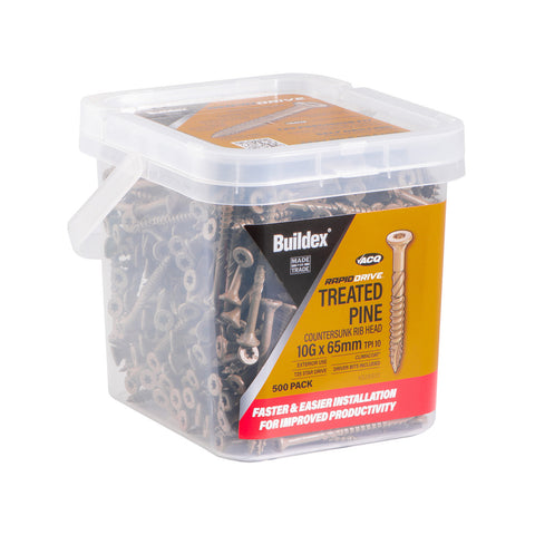 Buildex 10G x 65mm 10 TPI RapidDrive Treated Pine Climacoat Screws 500 Box