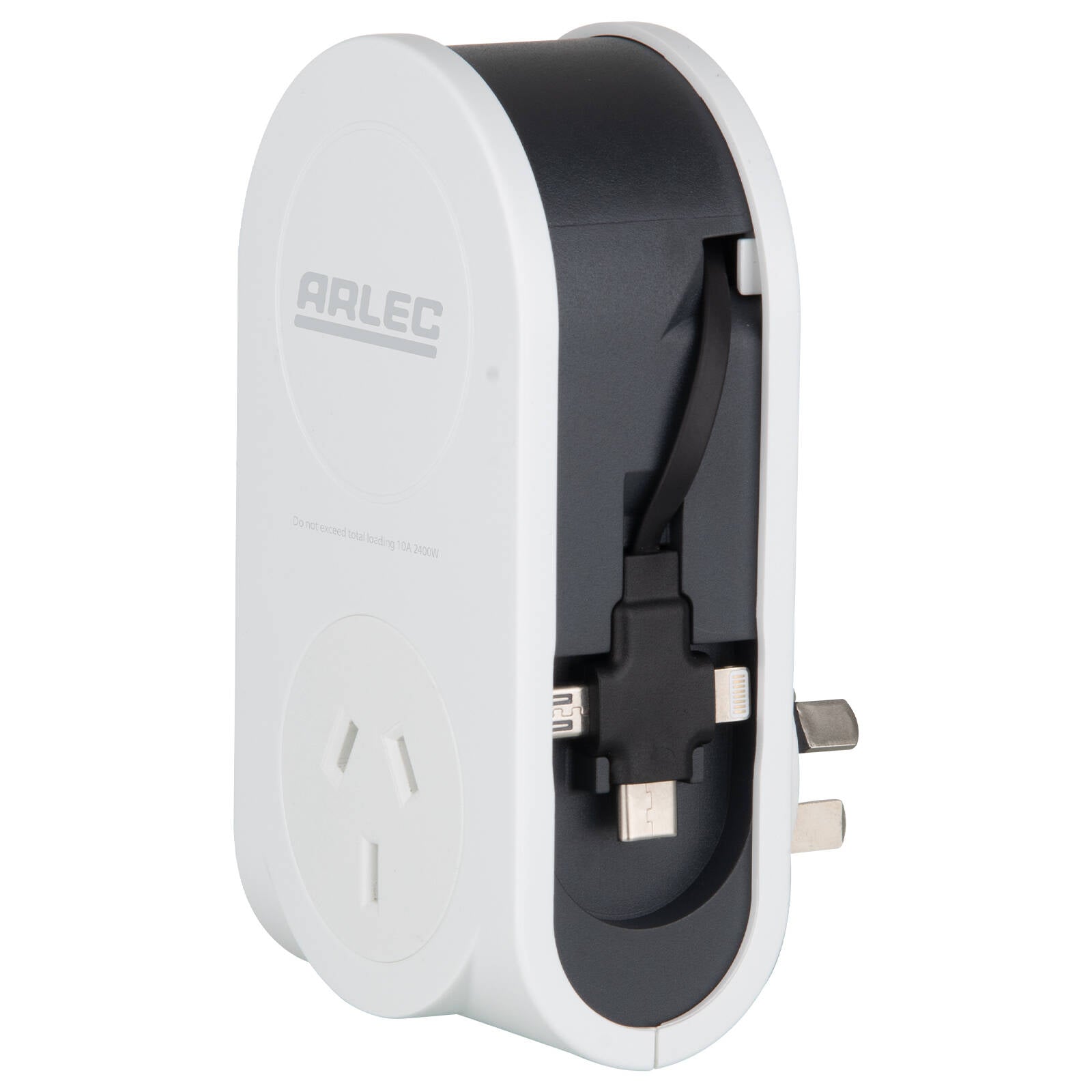 Arlec Power Adaptor with Retractable USB Charger Cable DA32