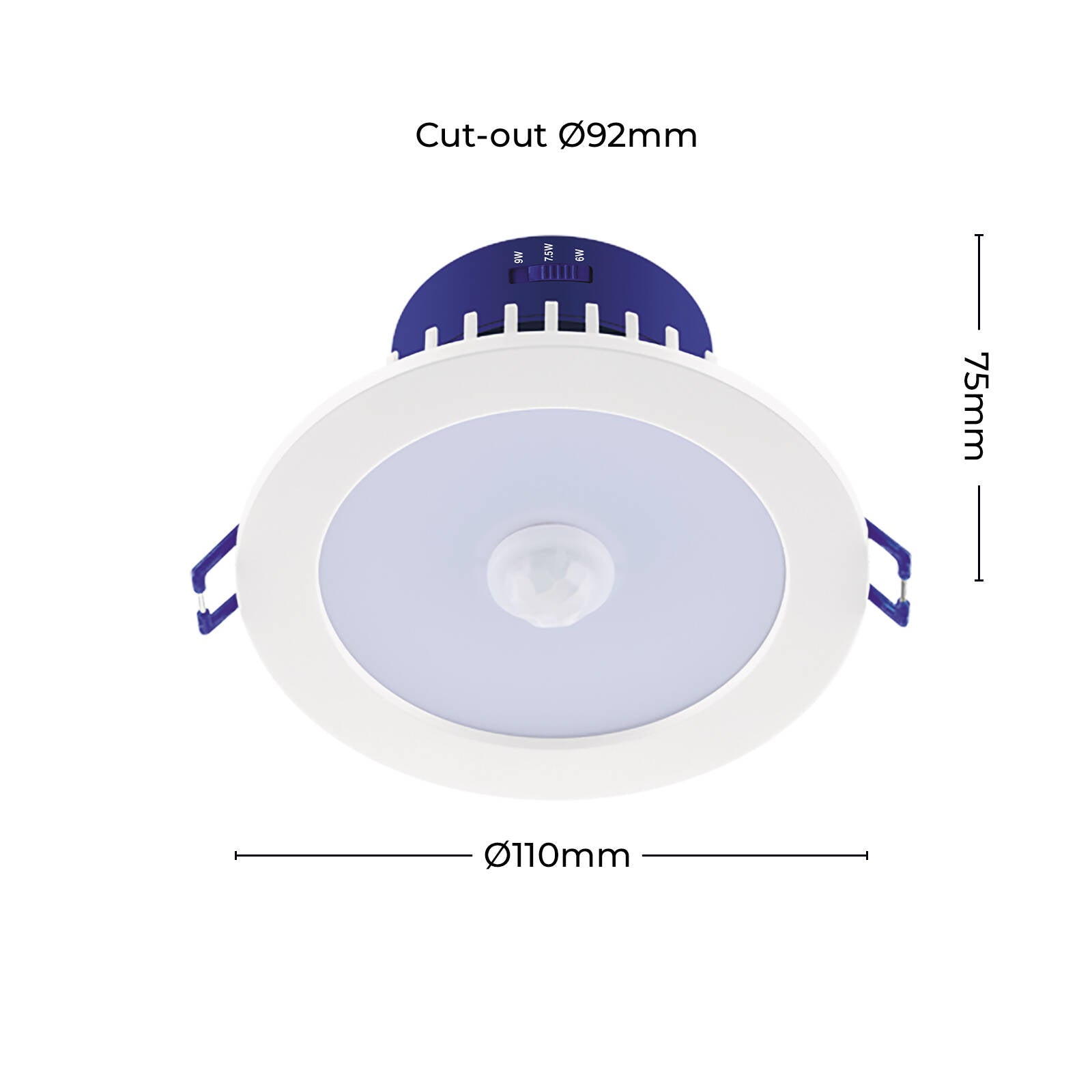 DETA 92mm MultiPower Tri-Colour Non-Dimmable PIR Sensor LED Downlight 240V DET750