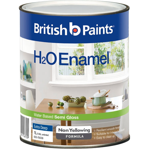 British Paints Extra Deep Semi Gloss H2O Enamel Paint 1L - Water Based, UV Resistant