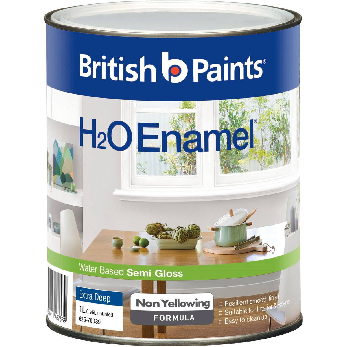 British Paints Extra Deep Semi Gloss H2O Enamel Paint 1L - Water Based, UV Resistant