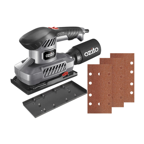Ozito 150W 1/3 Sheet Finishing Sander TSS-3100 - 11000rpm, Dust Bag, Lock-On Button