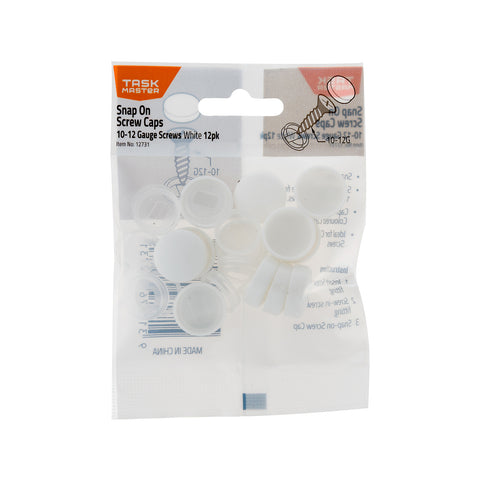 Taskmaster 10 - 12g Snap On Screw Caps White Plastic 12 Pack