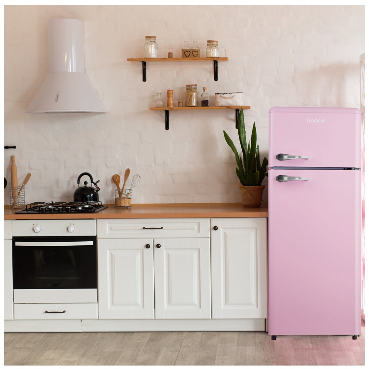Linarie 209L Retro Top Mount Fridge - Pink Finish, Adjustable Shelves, 3 Star Energy - LK200DDPINK