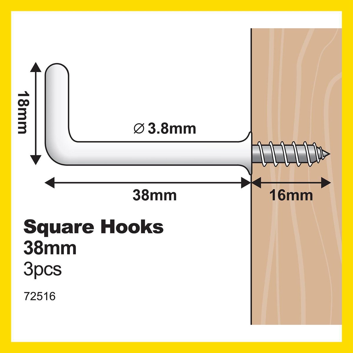 Everhang 38mm White Square Hook 3 Pack - PVC Dip Steel, 22kg Stud Rating