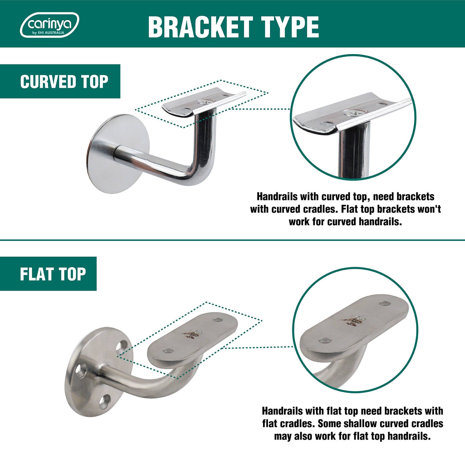 Carinya Chrome Plated Steel Curved Top Angle Handrail Bracket