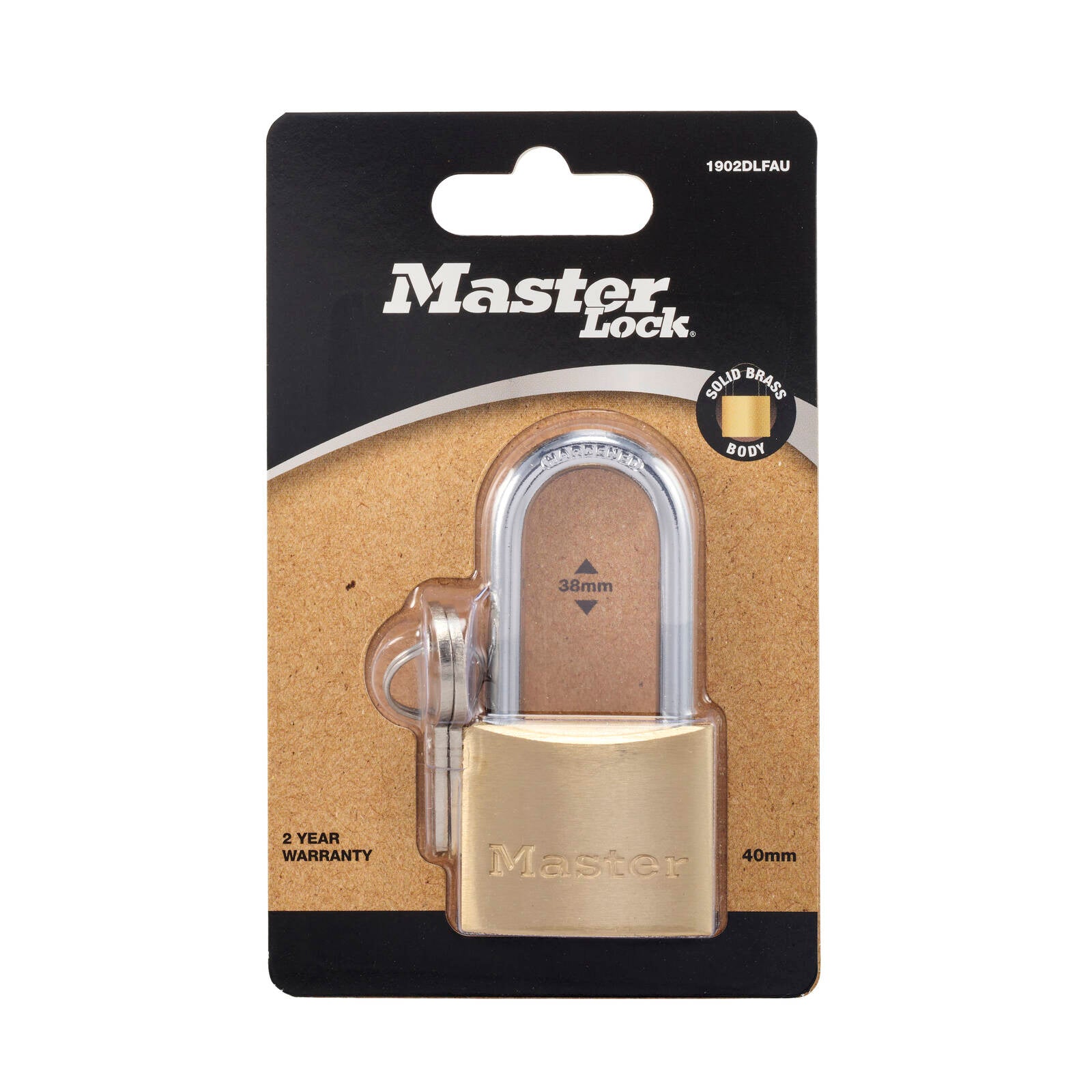 Master Lock 40mm Long Shackle Padlock, Solid Brass, Hardened Steel, 38mm Clearance