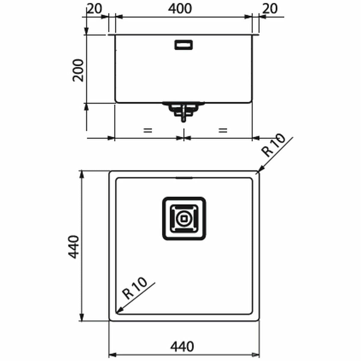 Artinox Radius 40 Single Bowl Sink - Stainless Steel, 440mm Wide, Top, Under or Flush Mount - RAACC4040