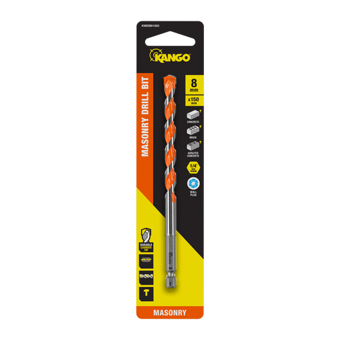 Kango 8 x 150mm 1/4" Hex Shank Masonry Drill Bit - Carbide Tip