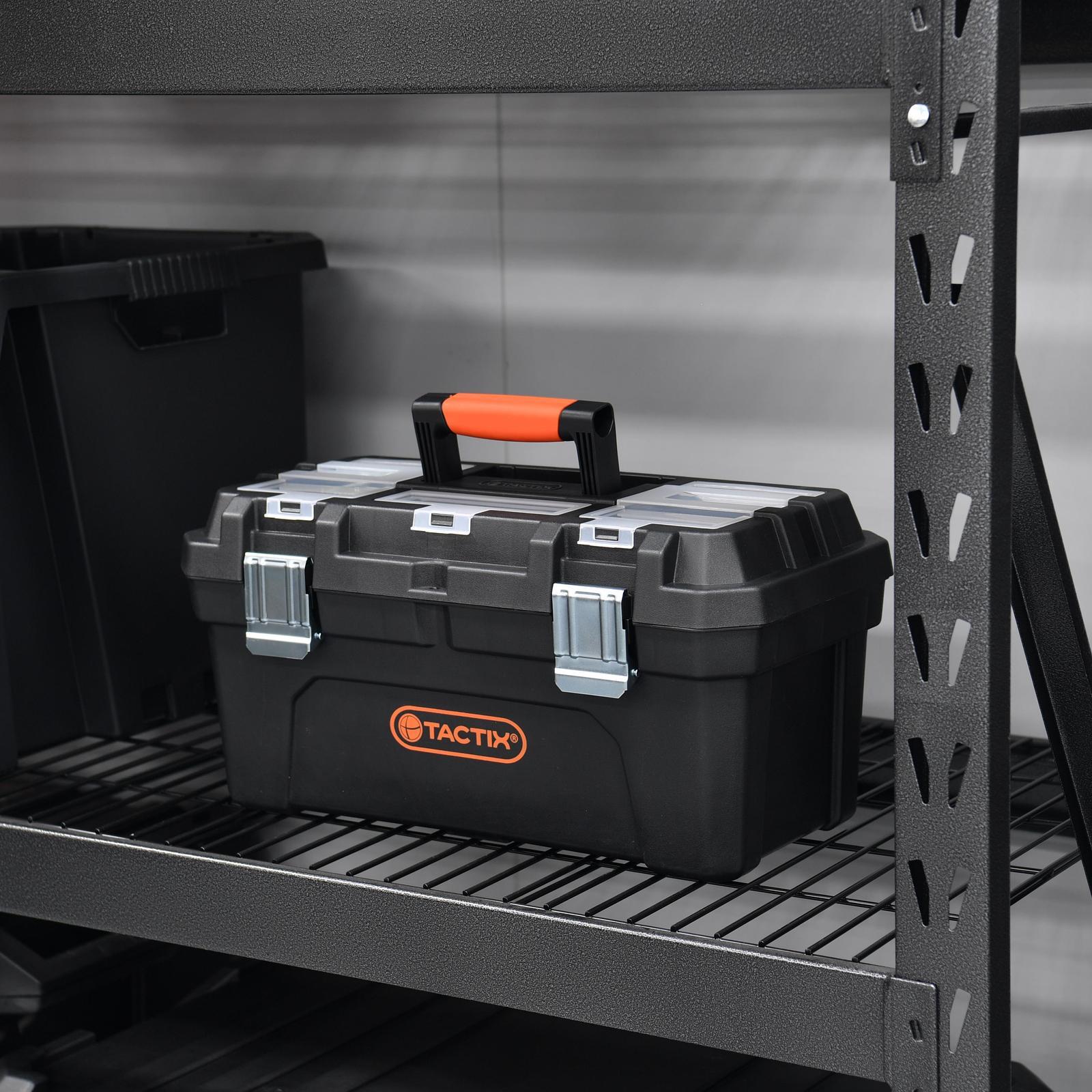 Tactix 507mm Polypropylene Tool Box, Lift-Out Tray, Clear-Lid Compartments, Black and Orange