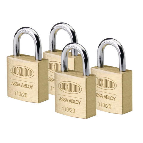 Lockwood 20mm Solid Brass 110 Series Padlocks 4 Pack Keyed Alike