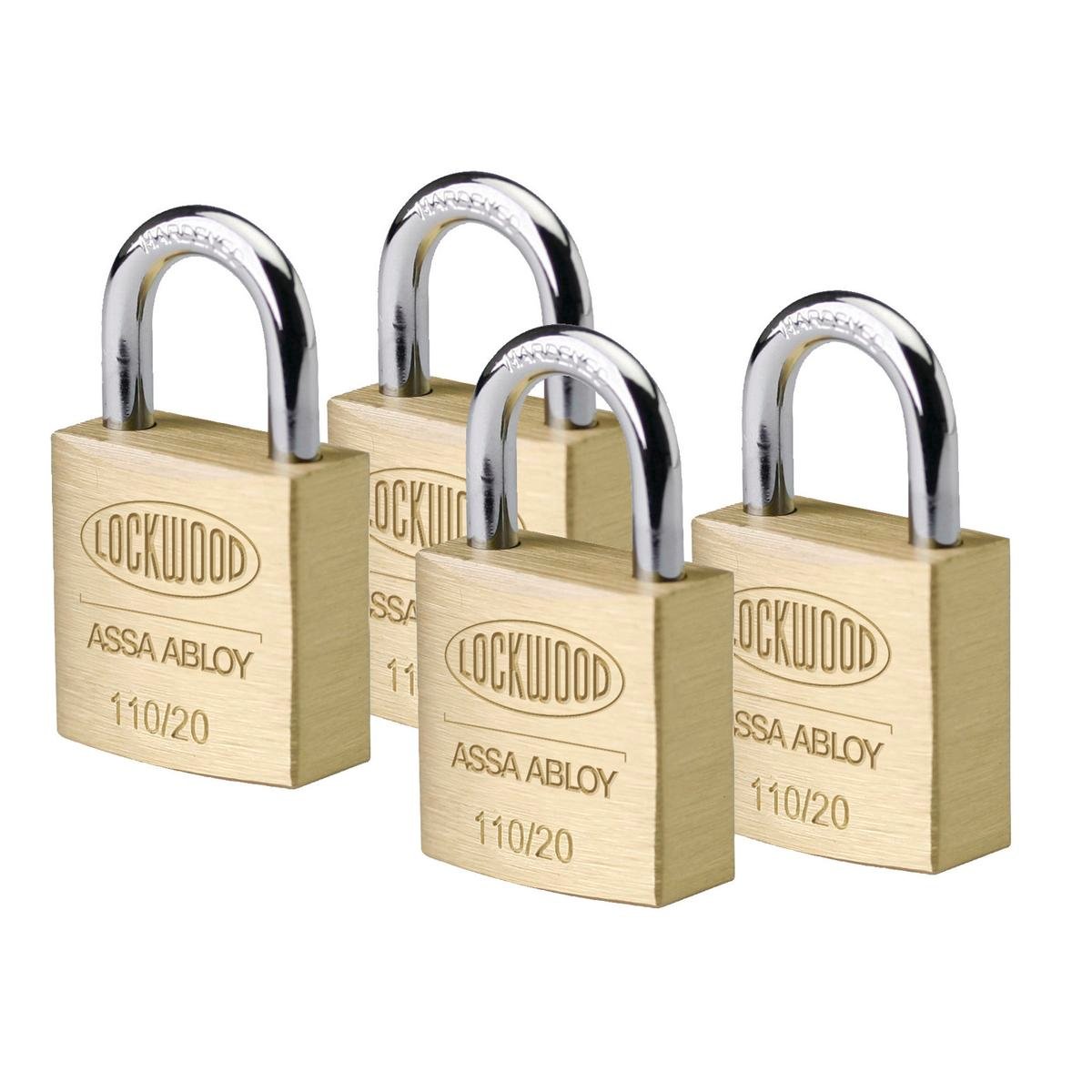 Lockwood 20mm Solid Brass 110 Series Padlocks 4 Pack Keyed Alike