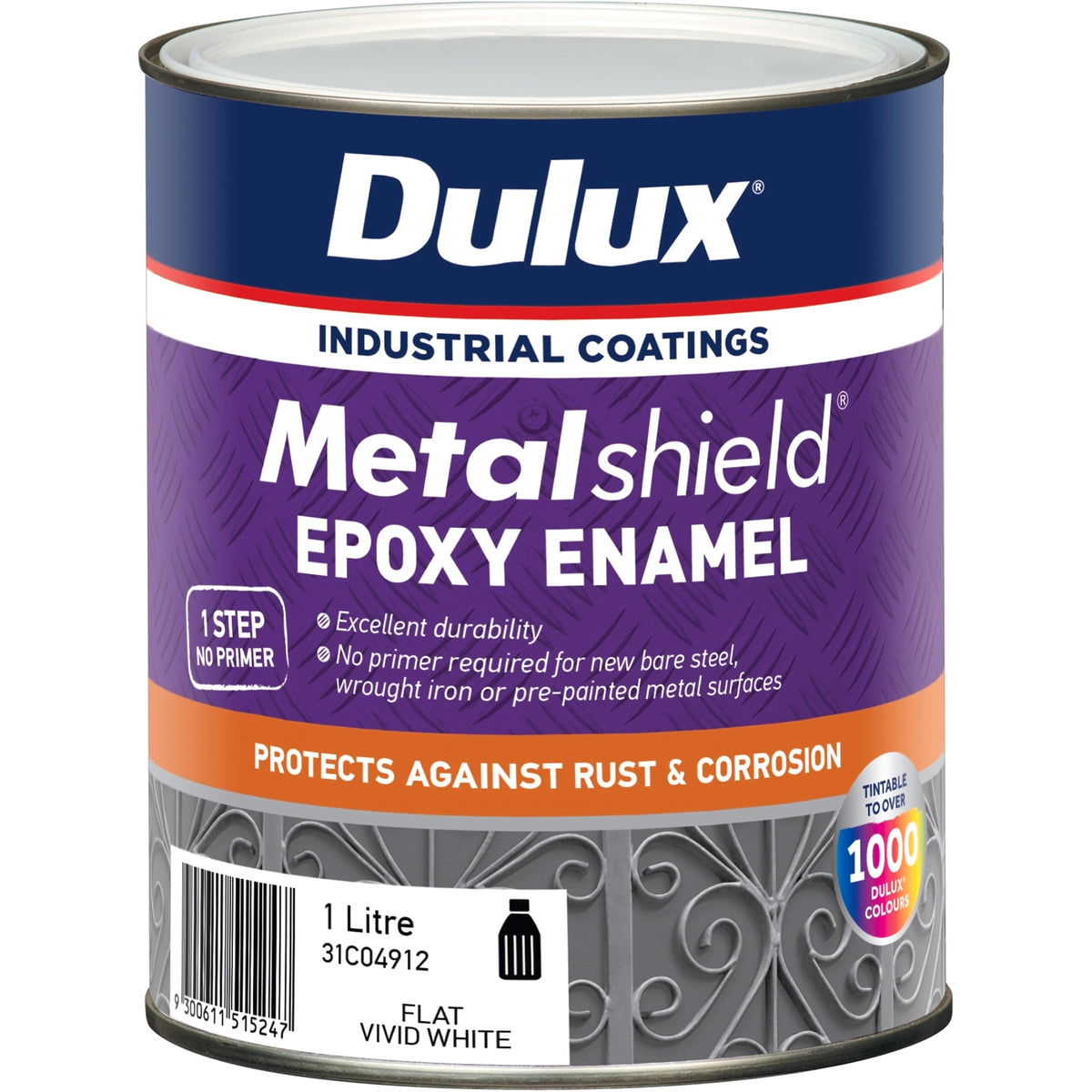 Dulux Metalshield Epoxy Enamel Flat Paint 1L White - Tintable, UV & Splatter Resistant Metal Topcoat
