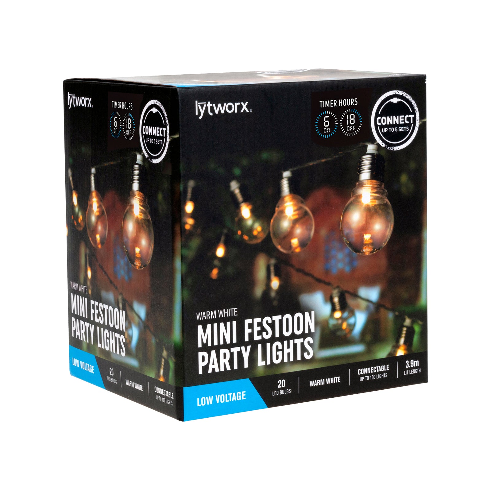 Lytworx Warm White Mini Festoon Party Lights - 20 Bulbs - Connectable - Low Voltage
