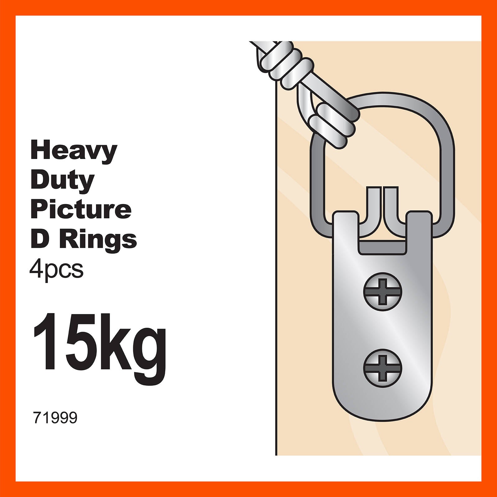 Everhang 15kg Zinc Plated Heavy Duty Picture Hanging D-Ring - 4 Pack