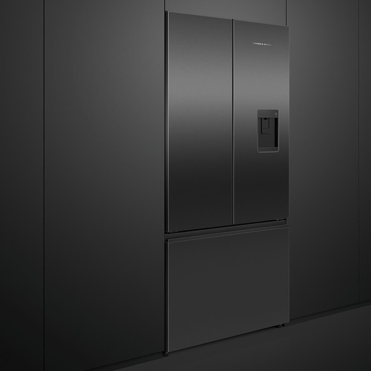 Fisher & Paykel 511L French Door Fridge - Black Stainless Steel, Ice and Water Dispenser - RF505ANUB1