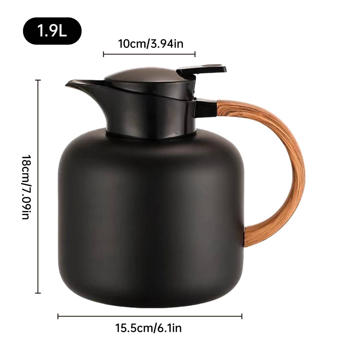 1.9 L Stainless Steel Insulated Coffee Carafe Leak Proof with Handle for Home - Black - view 4
